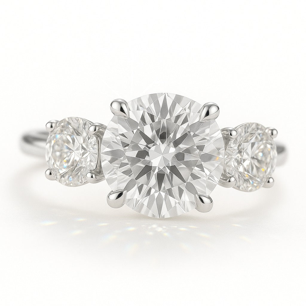 2.5 Carat Lab-Grown Diamond Trilogy Engagement Ring – Round Cut