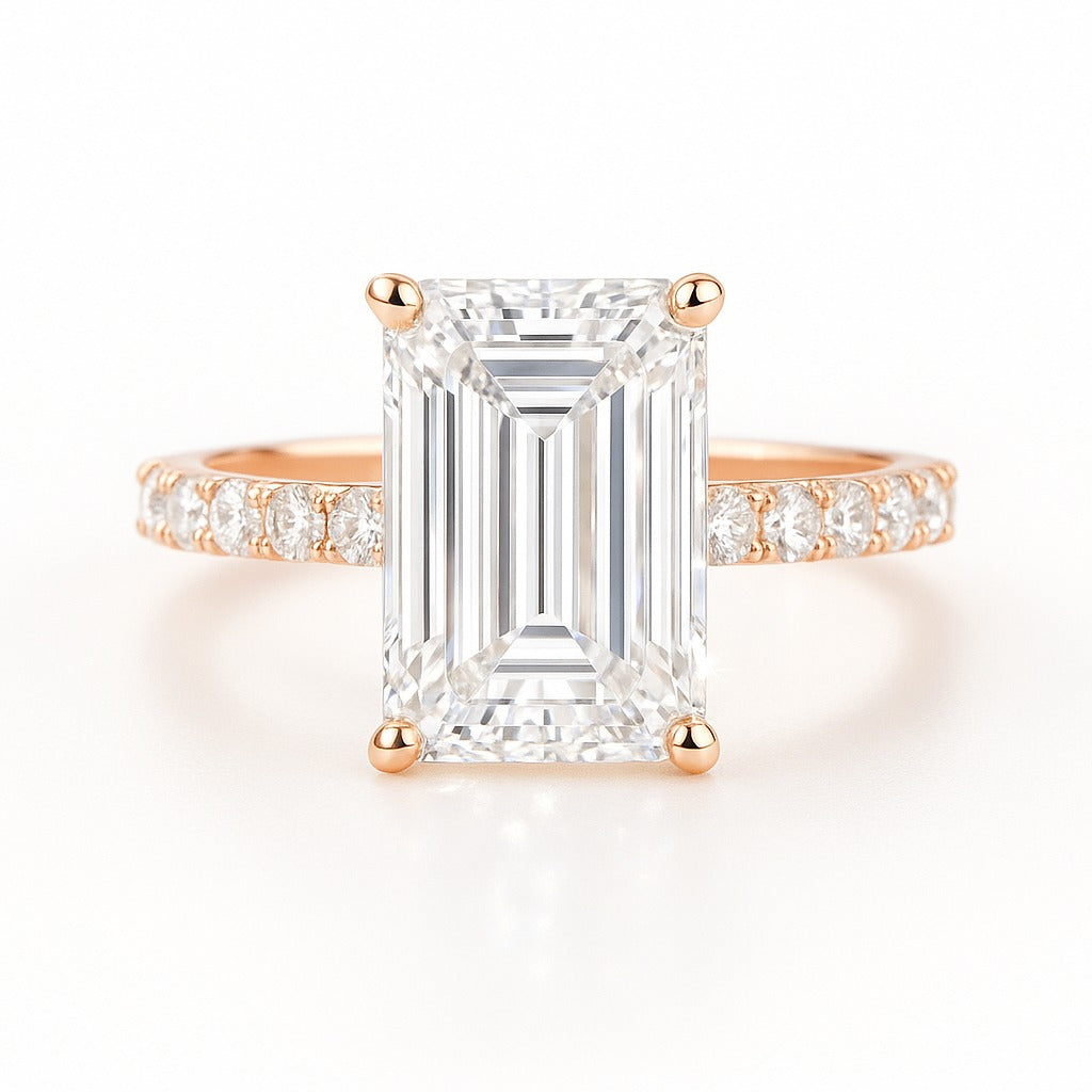 2.5 Carat Lab-Grown Emerald-Cut Diamond Band Engagement Ring - 18k Yellow Gold