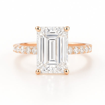 2.5 Carat Lab-Grown Emerald-Cut Diamond Band Engagement Ring - 18k Yellow Gold