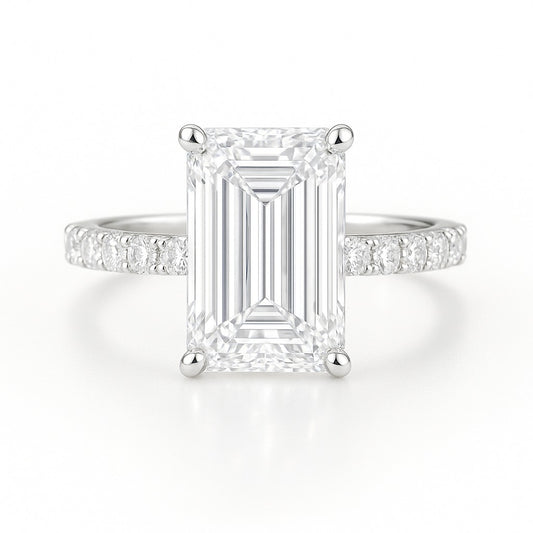 2.5 Carat Lab-Grown Emerald-Cut Diamond Band Engagement Ring - 18k Yellow Gold