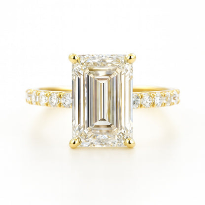 2.5 Carat Lab-Grown Emerald-Cut Diamond Band Engagement Ring - 18k Yellow Gold