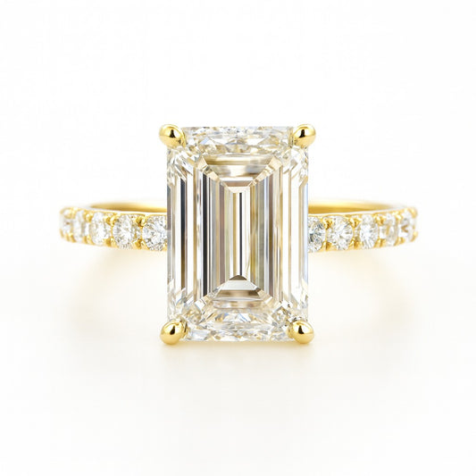 2.5 Carat Lab-Grown Emerald-Cut Diamond Band Engagement Ring - 18k Yellow Gold