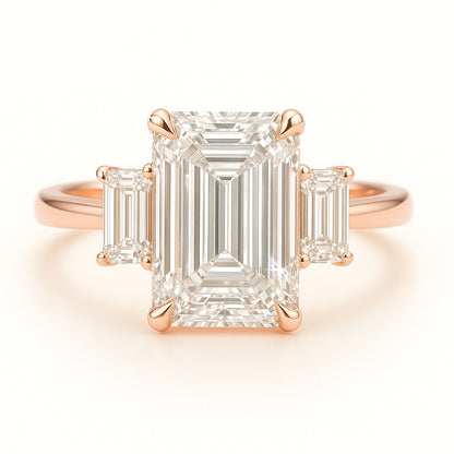 2.5 Carat Lab-Grown Emerald-Cut Trilogy Engagement Ring - 18k Yellow Gold