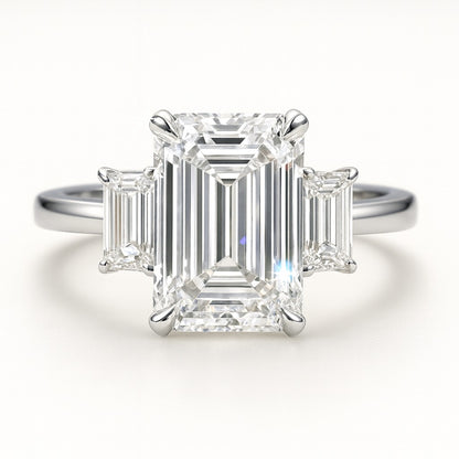 2.5 Carat Lab-Grown Emerald-Cut Trilogy Engagement Ring - 18k Yellow Gold