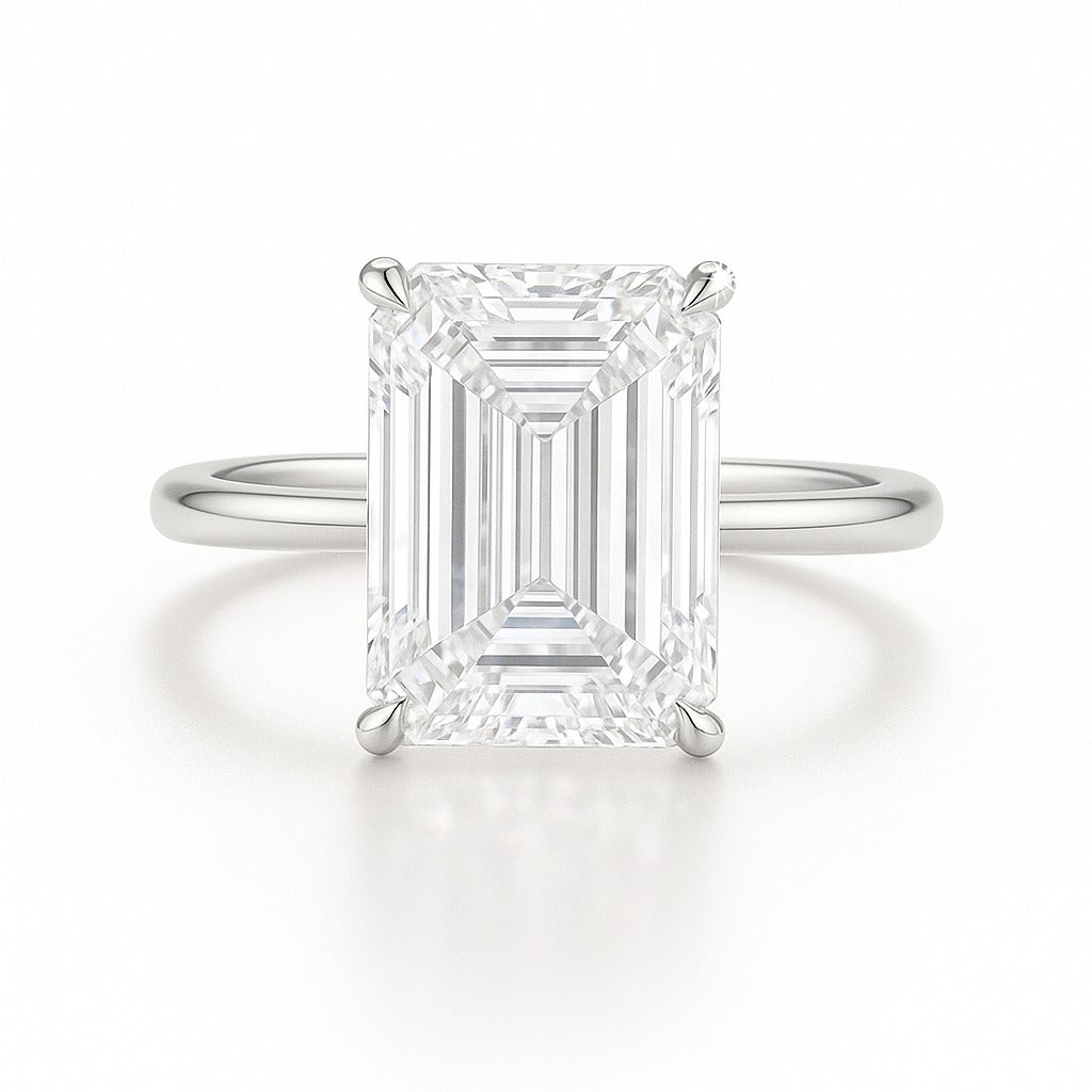 2.5 Carat Lab-Grown Emerald Cut Solitaire Engagement Ring - 18k Yellow Gold