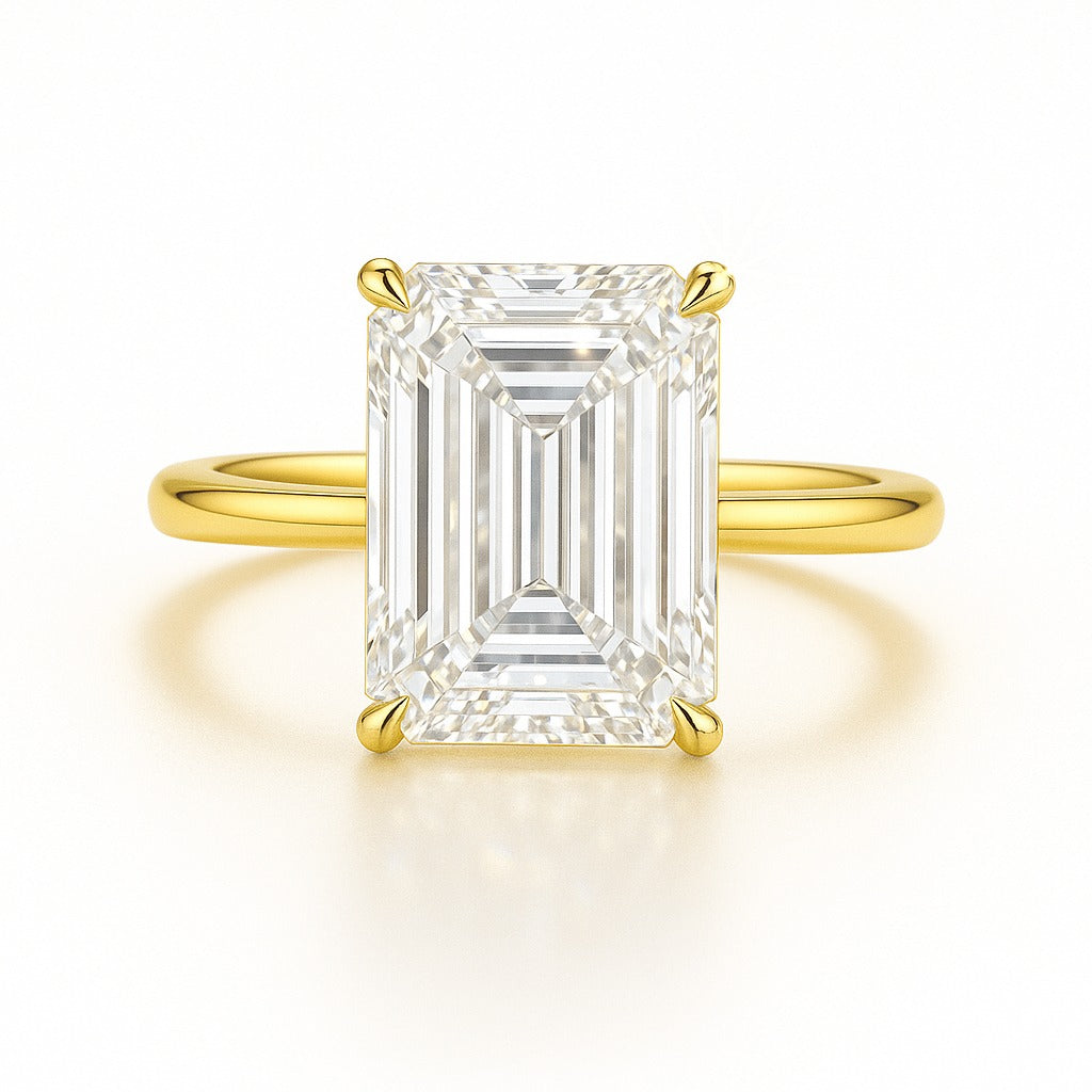 2.5 Carat Lab-Grown Emerald Cut Solitaire Engagement Ring - 18k Yellow Gold
