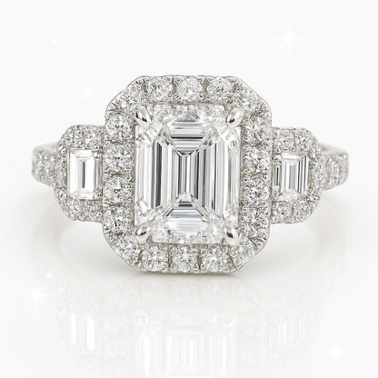 2.5 Carat Lab-Grown Emerald Halo Engagement Ring - 18k White Gold
