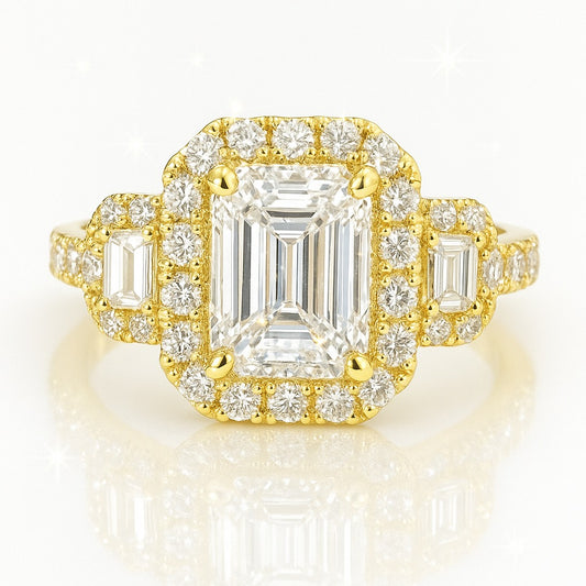 2.5 Carat Lab-Grown Emerald Halo Engagement Ring - 18k White Gold