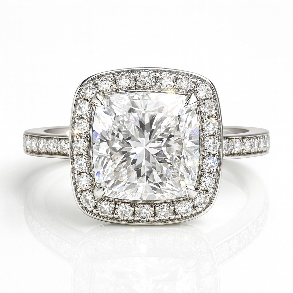 2.5 Carat Lab-Grown Halo Engagement Ring – Princess Cut Diamond 18k White Gold