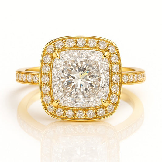 2.5 Carat Lab-Grown Halo Engagement Ring – Princess Cut Diamond 18k White Gold