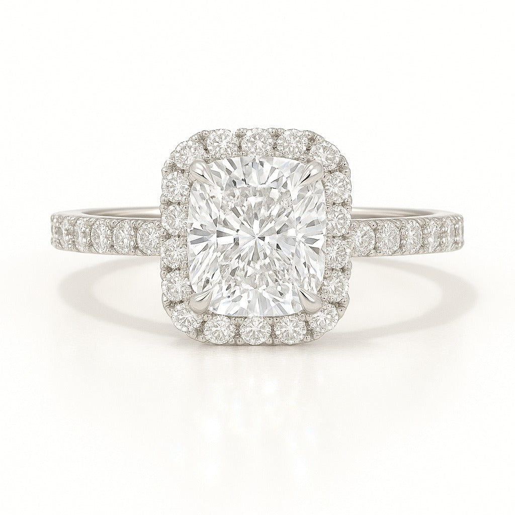 2.5 Carat Lab-Grown Halo Engagement Ring Radiant Diamond – 18k White Gold