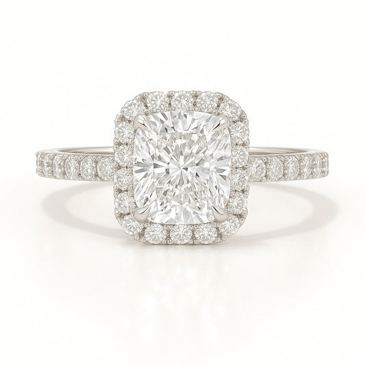 2.5 Carat Lab-Grown Halo Engagement Ring Radiant Diamond – 18k White Gold