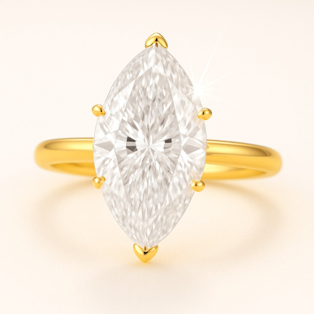 2.5 Carat Lab-Grown Marquise Solitaire Engagement Ring - 18k Yellow Gold