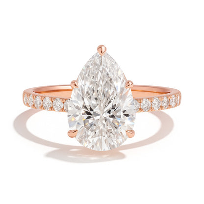 2.5 Carat Lab-Grown Pear Diamond Engagement Ring with Diamond Band – 18k White Gold
