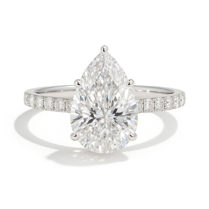 2.5 Carat Lab-Grown Pear Diamond Engagement Ring with Diamond Band – 18k White Gold