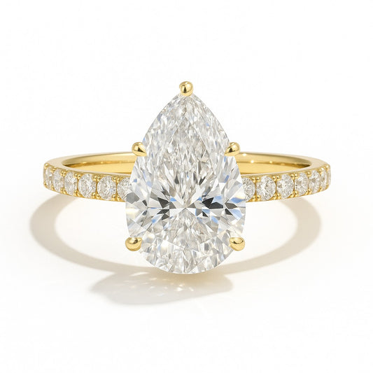 2.5 Carat Lab-Grown Pear Diamond Engagement Ring with Diamond Band – 18k White Gold