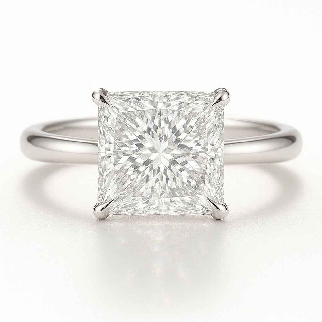 2.5 Carat Lab-Grown Princess Cut Solitaire Engagement Ring - 18K White Gold