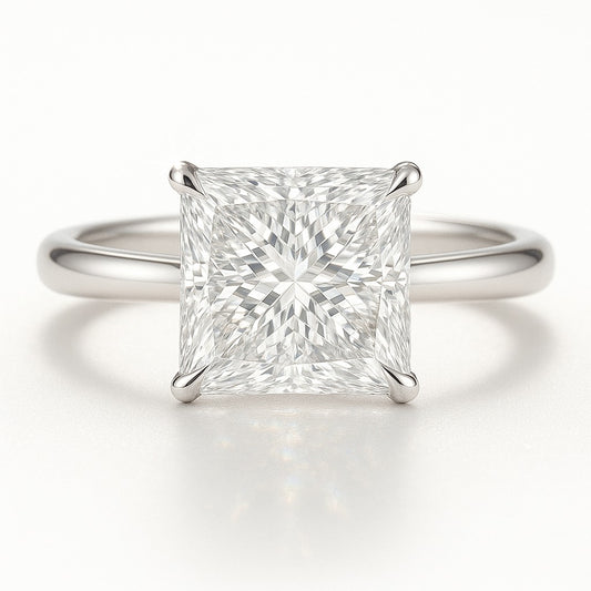 2.5 Carat Lab-Grown Princess Cut Solitaire Engagement Ring - 18K White Gold