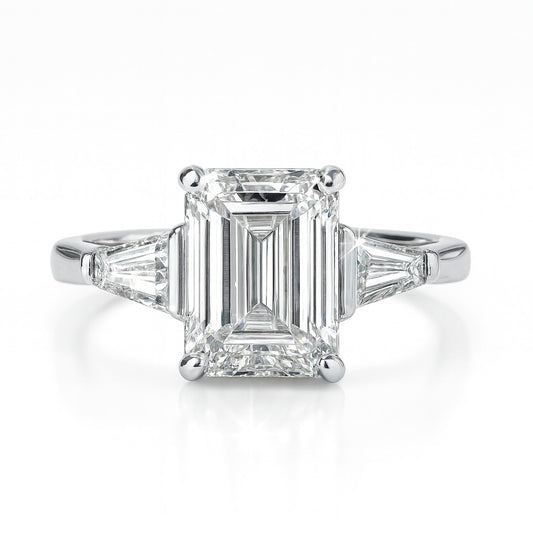 2.5 Carat Lab-Grown Trilogy Engagement Ring 18k White Gold – Emerald Cut Diamond