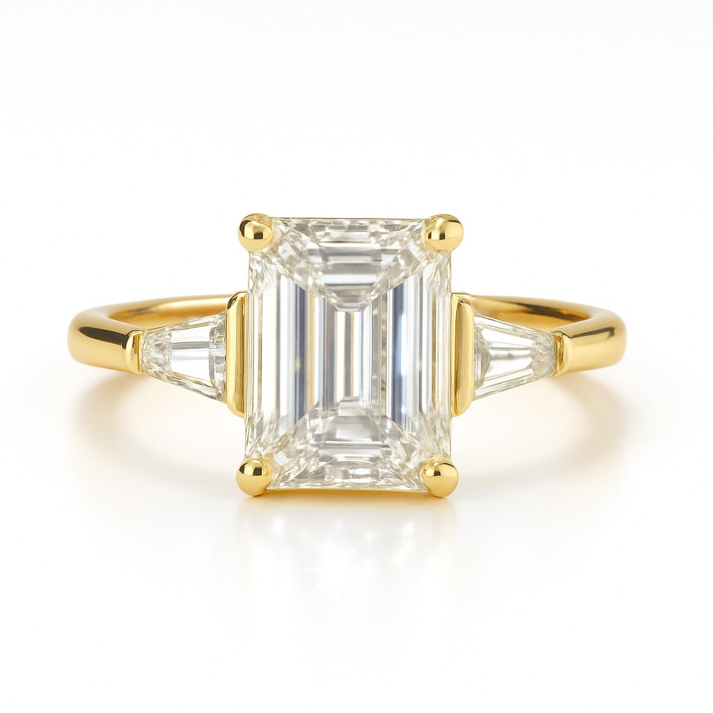 2.5 Carat Lab-Grown Trilogy Engagement Ring 18k White Gold – Emerald Cut Diamond