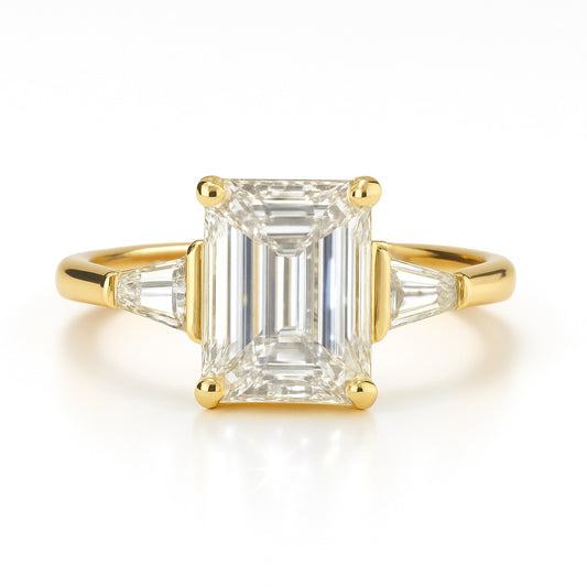2.5 Carat Lab-Grown Trilogy Engagement Ring 18k White Gold – Emerald Cut Diamond