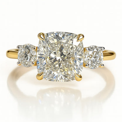 2.5 Carat Lab-Grown Trilogy Engagement Ring 18k Yellow Gold – Cushion Cut Diamond