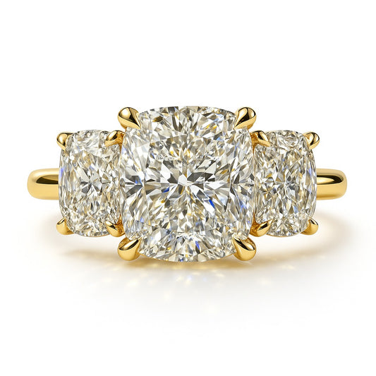 2.5 Carat Lab-Grown Trilogy Engagement Ring – Cushion-Cut Diamond 18k White Gold