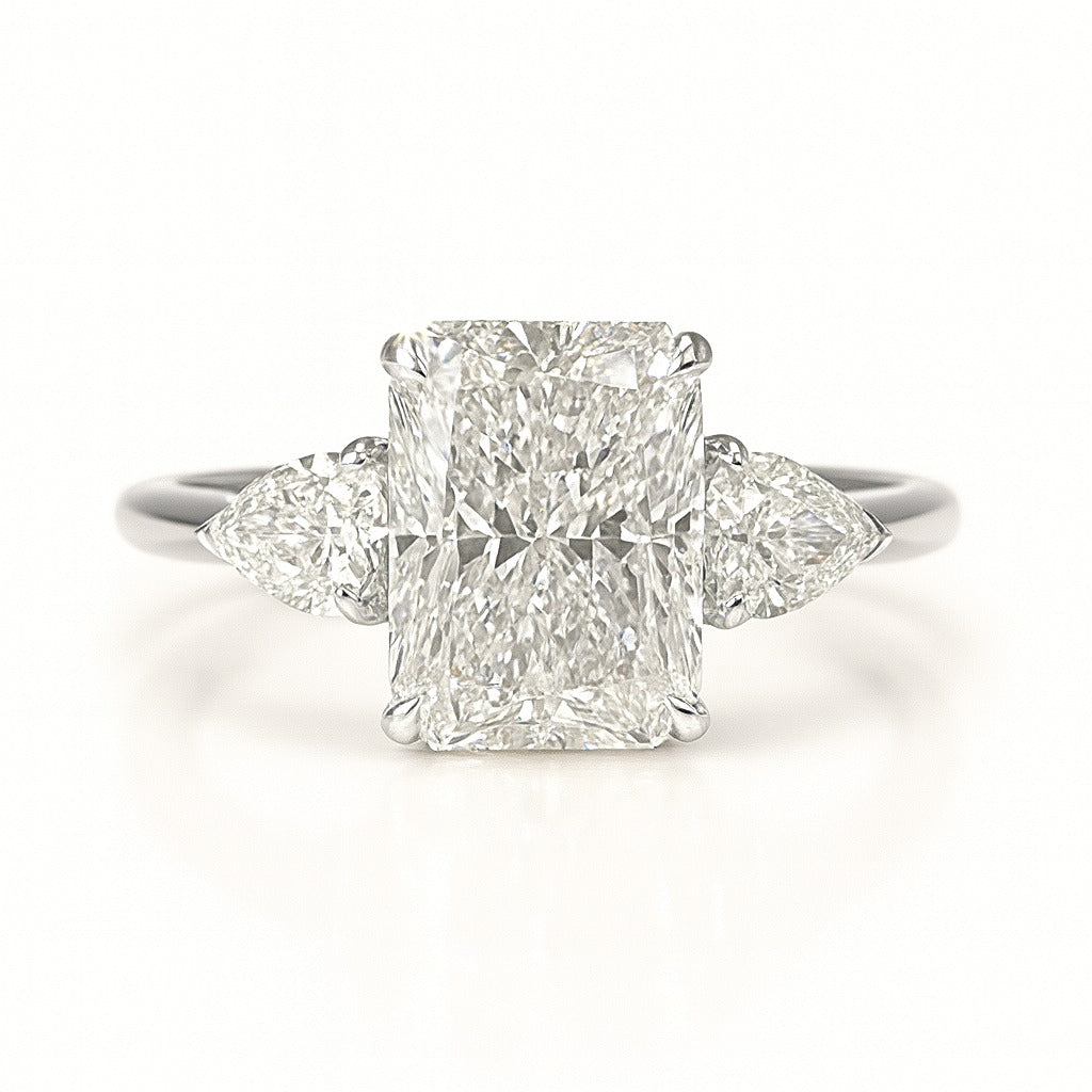 2.5 Carat Lab-Grown Trilogy Engagement Ring Radiant Cut Diamond – 18k White Gold