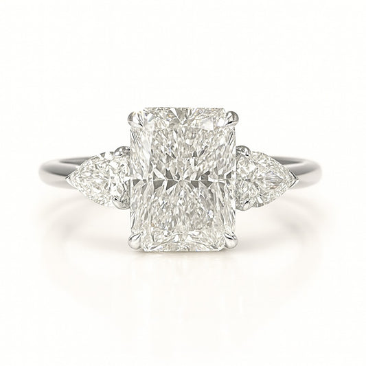 2.5 Carat Lab-Grown Trilogy Engagement Ring Radiant Cut Diamond – 18k White Gold