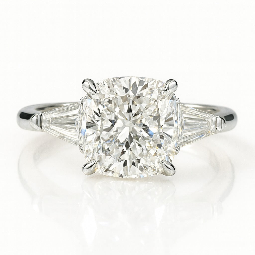 2.5 Carat Lab-Grown Trilogy Engagement Ring with Cushion-Cut Diamond 18K White Gold