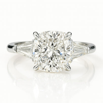 2.5 Carat Lab-Grown Trilogy Engagement Ring with Cushion-Cut Diamond 18K White Gold