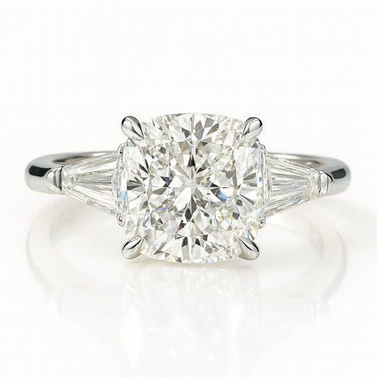 2.5 Carat Lab-Grown Trilogy Engagement Ring with Cushion-Cut Diamond 18K White Gold
