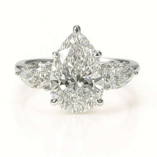 2.5 Carat Pear Lab-Grown Trilogy Engagement Ring 18k White Gold