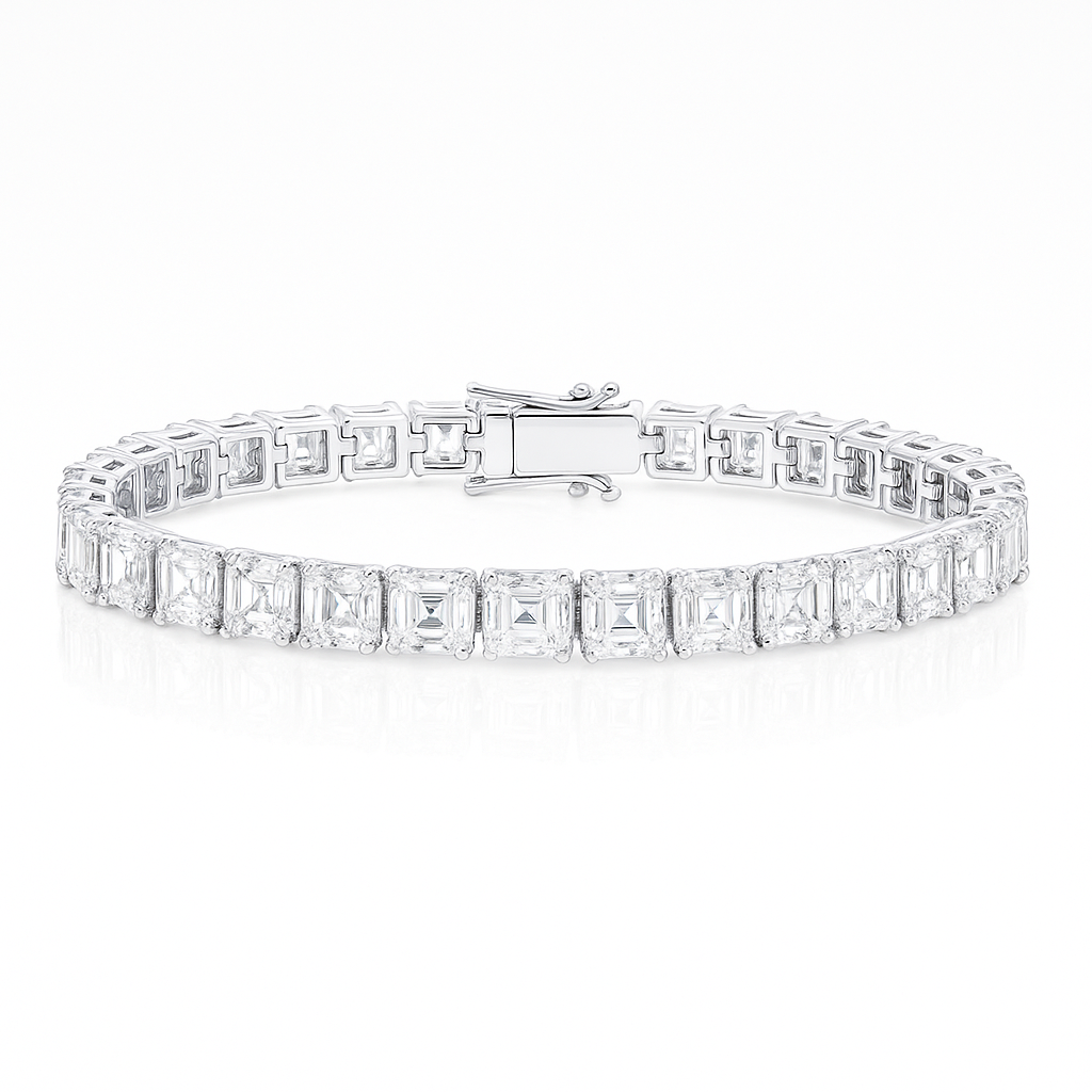 27ct Lab-Grown Asscher Diamond Tennis Bracelet in 18k White Gold