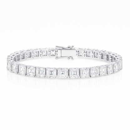 27ct Lab-Grown Asscher Diamond Tennis Bracelet in 18k White Gold