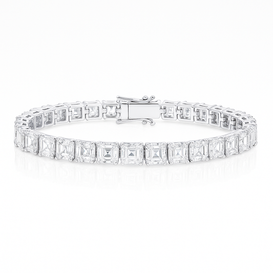 27ct Lab-Grown Asscher Diamond Tennis Bracelet in 18k White Gold
