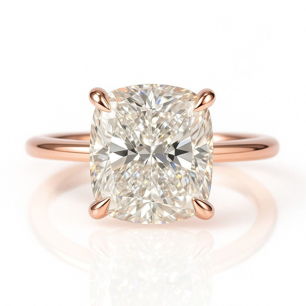 2 Carat Cushion Cut Lab-Grown Diamond Solitaire Engagement Ring 18k Yellow Gold