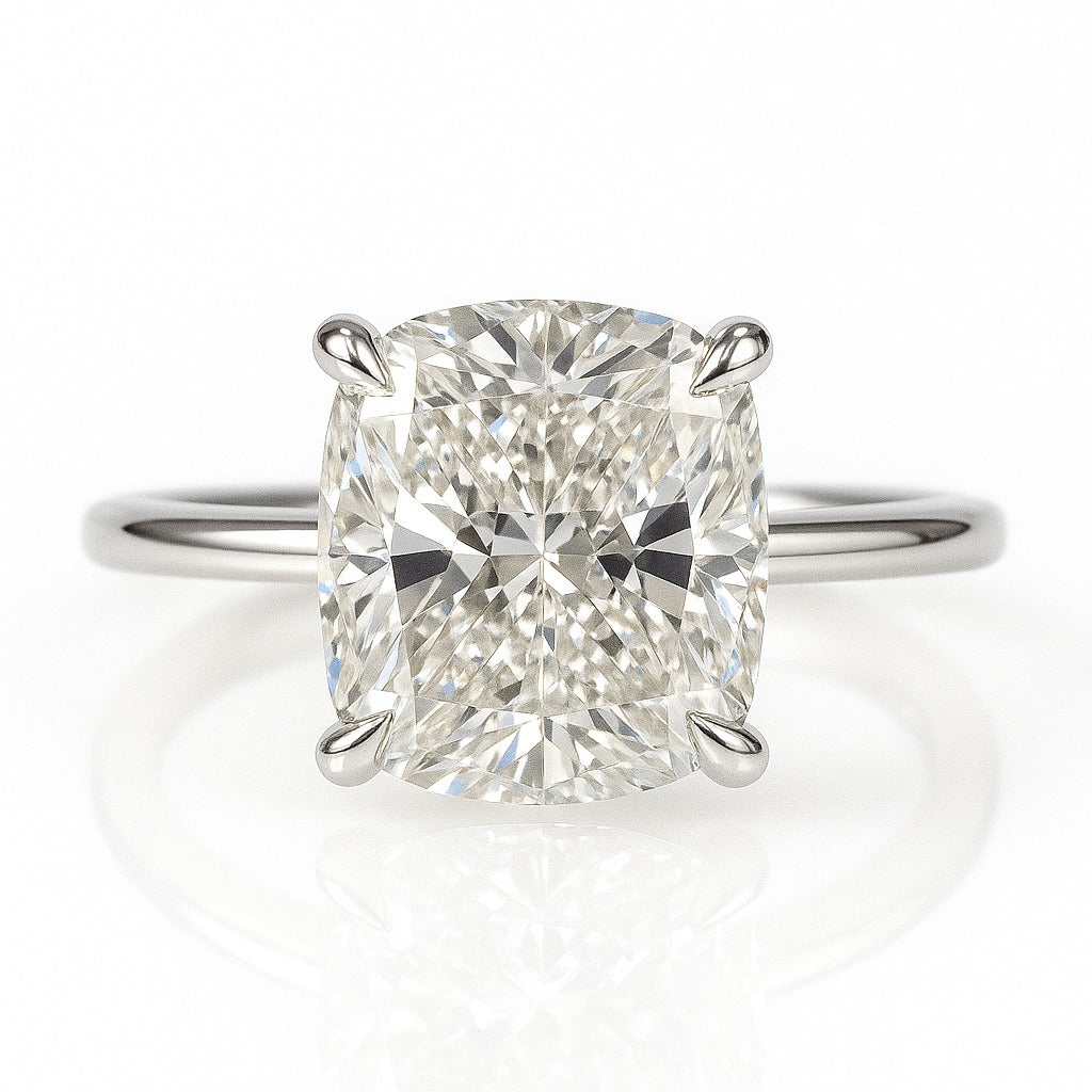 2 Carat Cushion Cut Lab-Grown Diamond Solitaire Engagement Ring 18k Yellow Gold