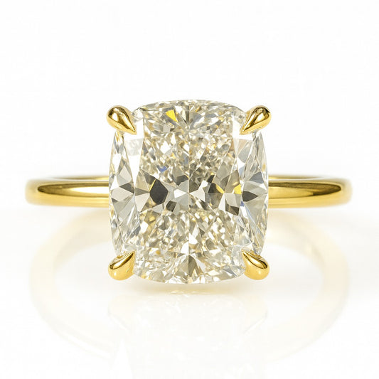 2 Carat Cushion Cut Lab-Grown Diamond Solitaire Engagement Ring 18k Yellow Gold
