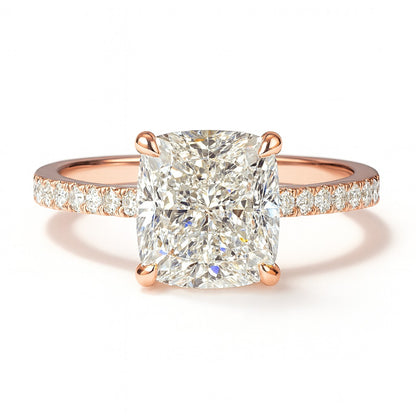 2 Carat Lab-Grown Cushion Diamond Band Engagement Ring - 18k White Gold