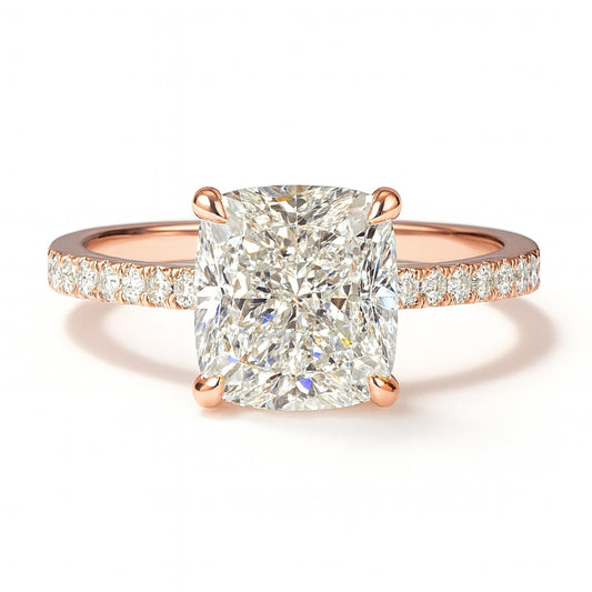 2 Carat Lab-Grown Cushion Diamond Band Engagement Ring - 18k White Gold