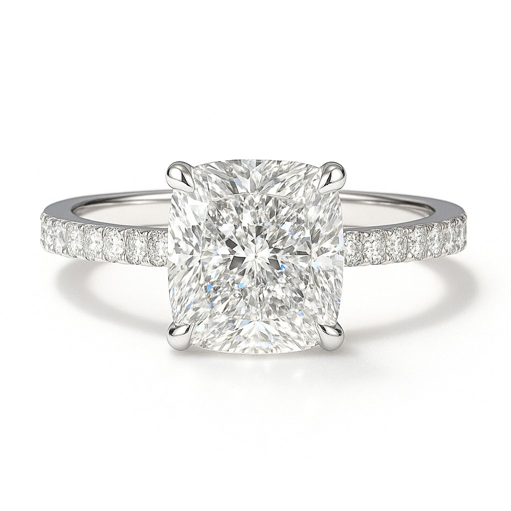 2 Carat Lab-Grown Cushion Diamond Band Engagement Ring - 18k White Gold