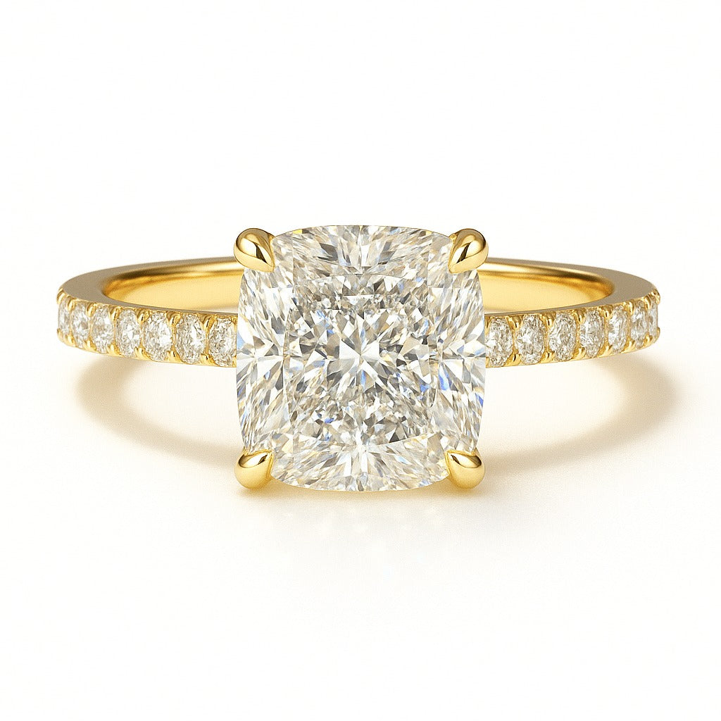 2 Carat Lab-Grown Cushion Diamond Band Engagement Ring - 18k White Gold