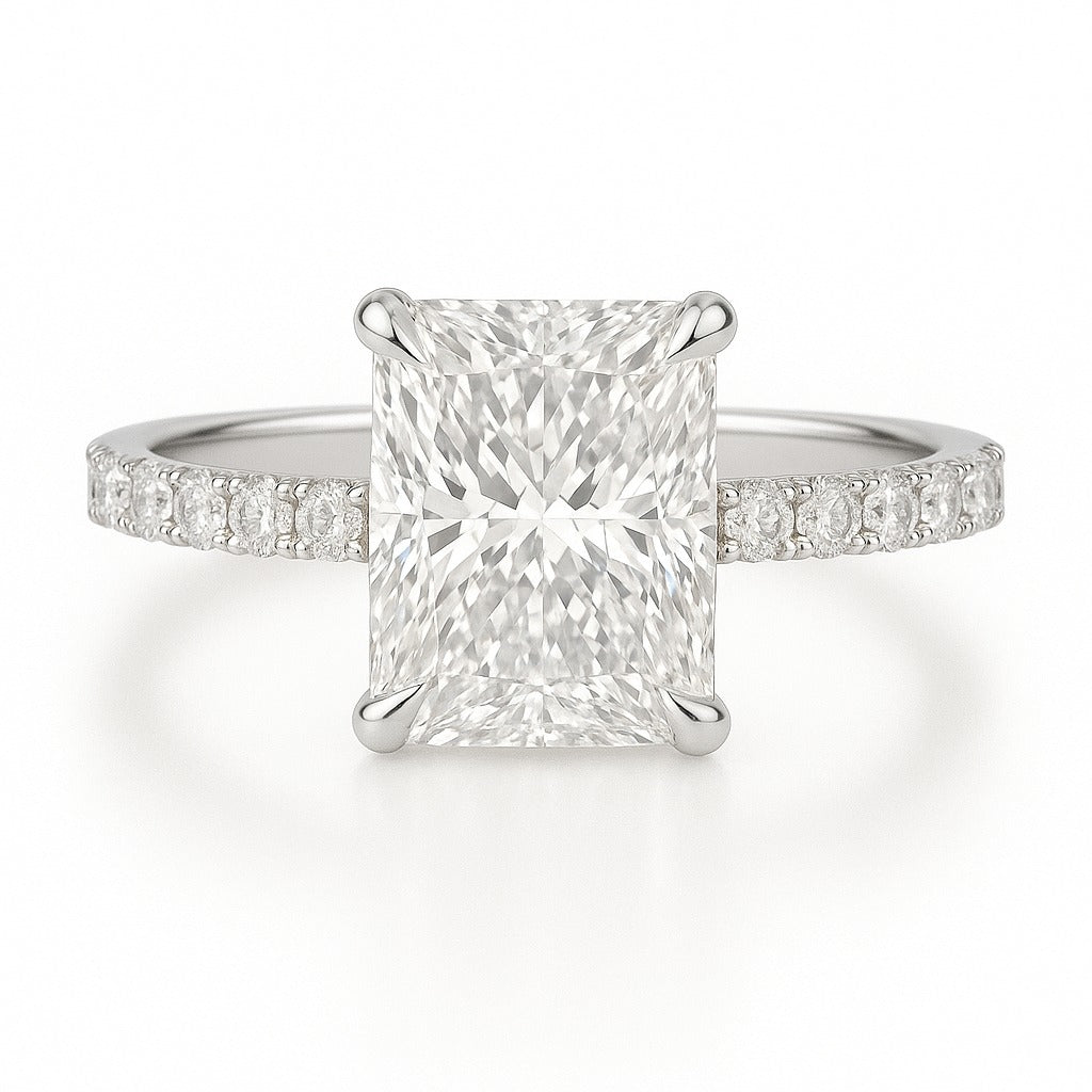 2 Carat Lab-Grown Diamond Band Engagement Ring 18k White Gold – Radiant Cut