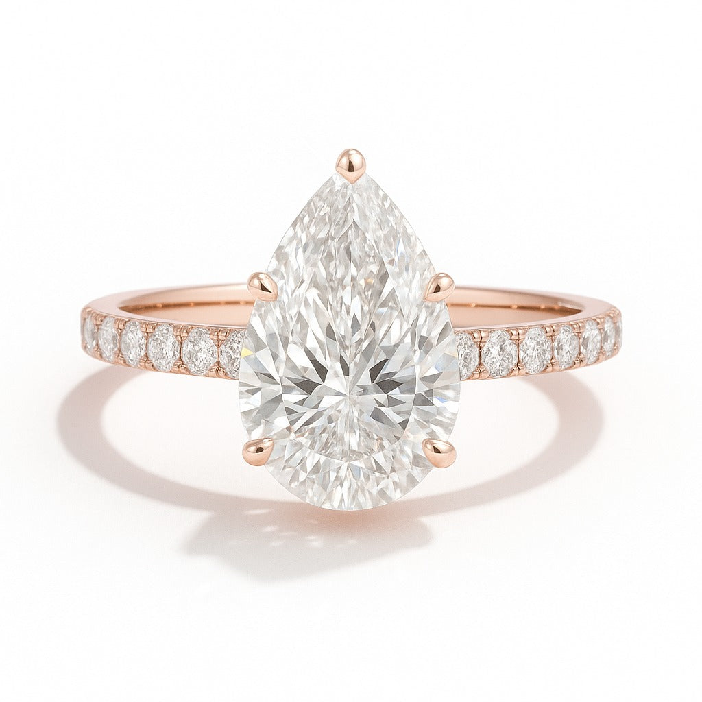 2 Carat Lab-Grown Diamond Band Engagement Ring Pear Cut – 18k White Gold