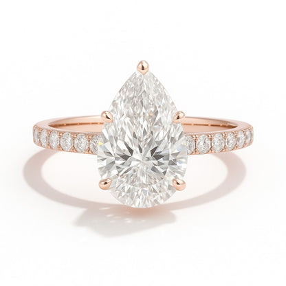 2 Carat Lab-Grown Diamond Band Engagement Ring Pear Cut – 18k White Gold