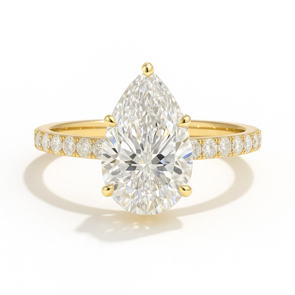 2 Carat Lab-Grown Diamond Band Engagement Ring Pear Cut – 18k White Gold