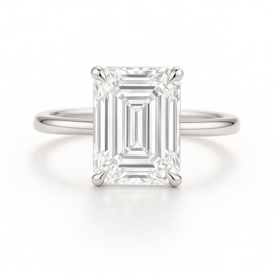 2 Carat Lab-Grown Emerald Cut Diamond Solitaire Engagement Ring in 18k White Gold