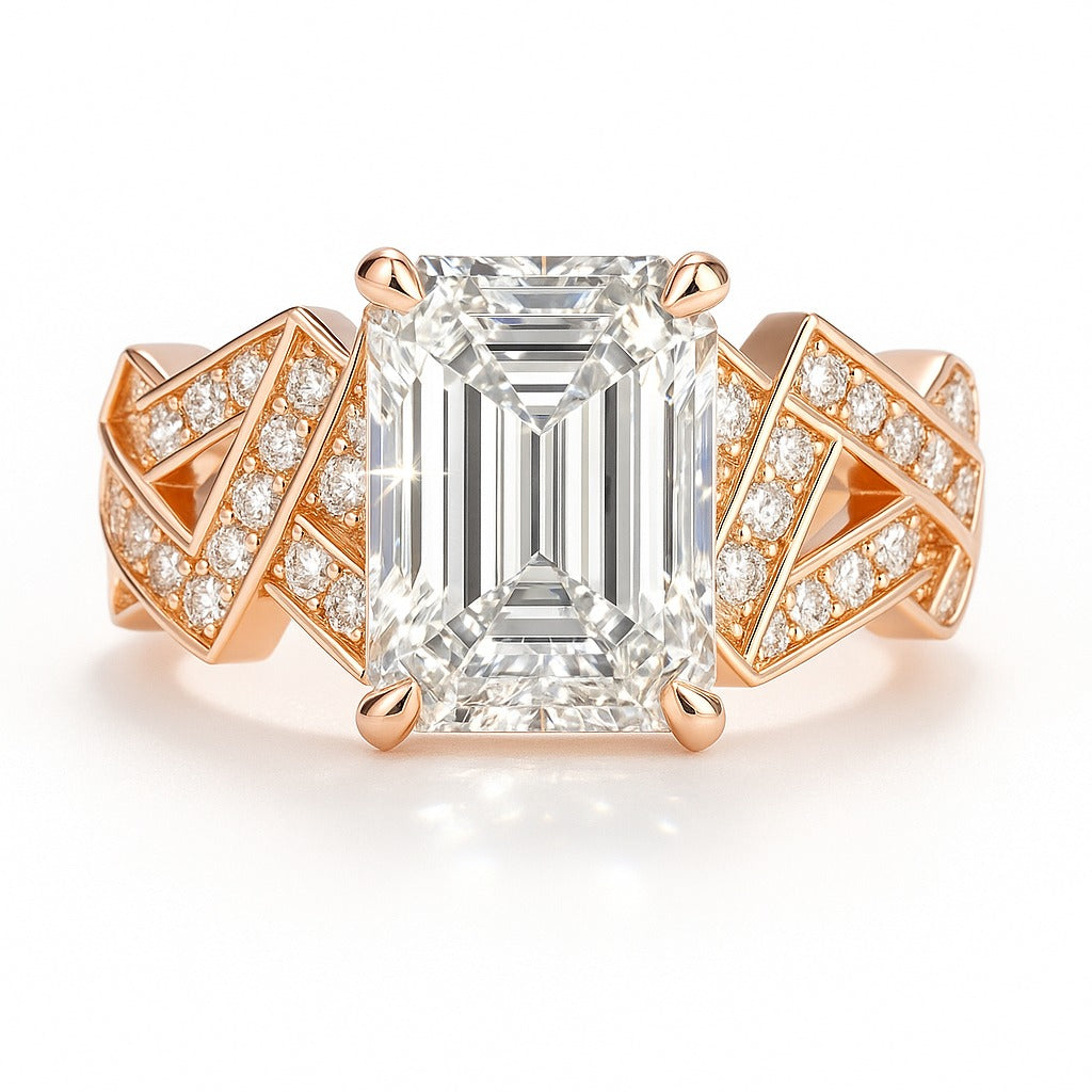 2 Carat Lab-Grown Emerald Diamond Band Engagement Ring - 18K White Gold