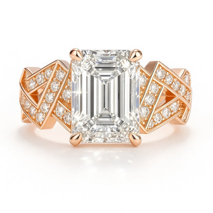 2 Carat Lab-Grown Emerald Diamond Band Engagement Ring - 18K White Gold